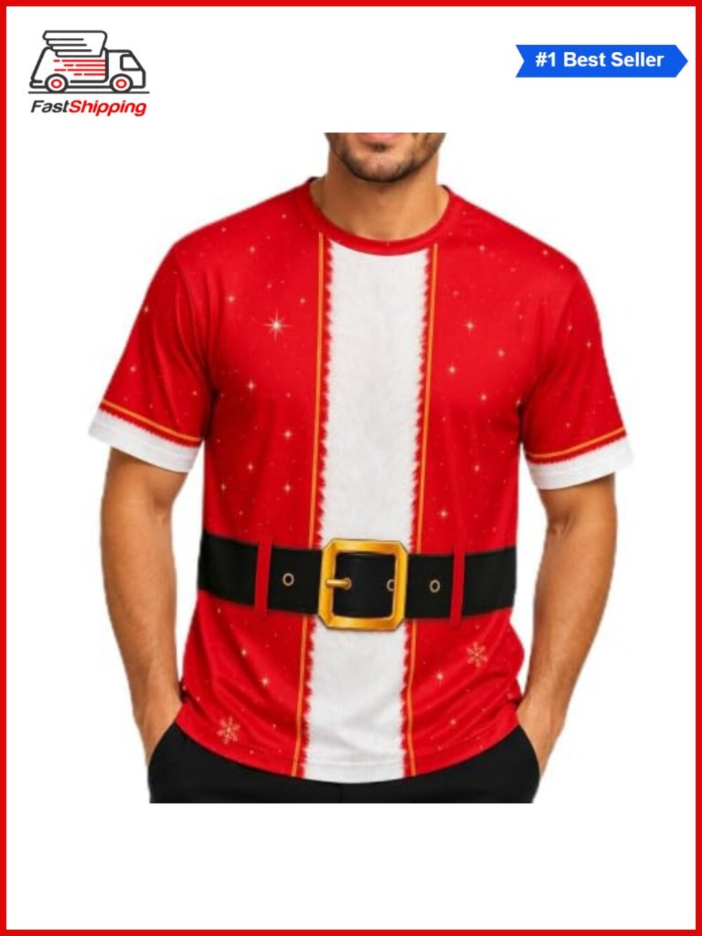 🎅 Santa Costume T-Shirt Crewneck Short Sleeve Holiday Tee 3D